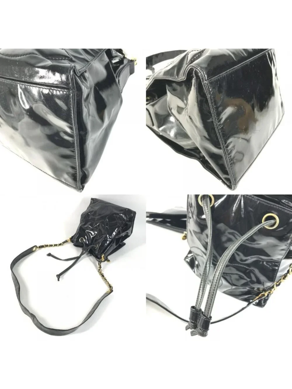Chanel Shoulder Bag Drawstring CC Logo Enamel Black